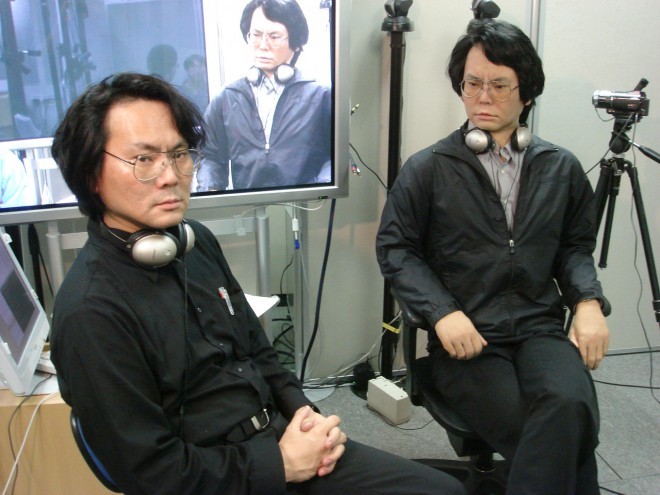 Prof. Hiroshi Ishiguro and his "friend" Humanoid Robot - Gemonoid HI-1.