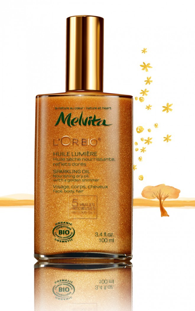 Een uitzonderlijke gouden olie met glitters. 