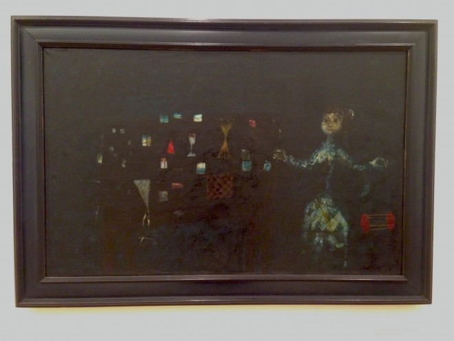 Deklica pri mizi z igračkami, 1956, olje, tempera na platnu