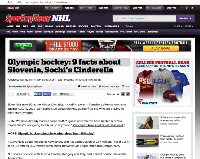 Olympisk hockey 9 fakta om Slovenia Sotsji med Askepott / NHL Sporting News
