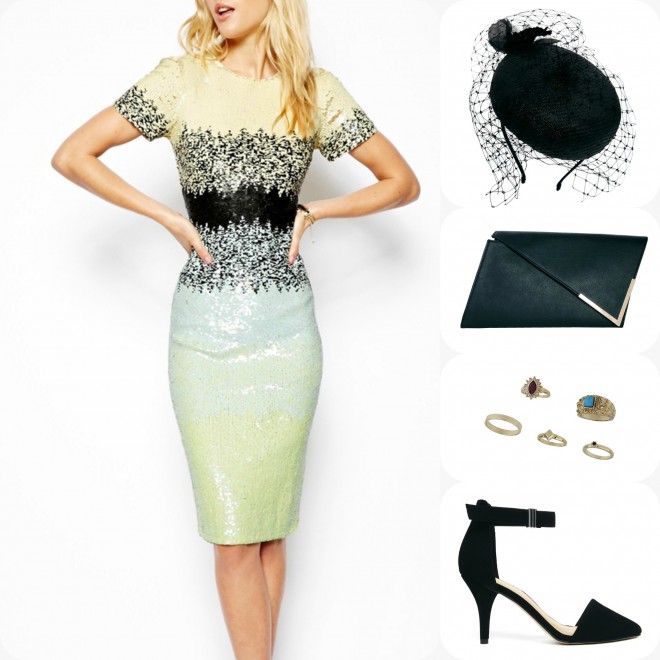 Women's with an outstanding dress and monochrome accessories.