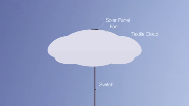 Cumulus Suncobran se automatski napuhuje energijom solarnih ćelija koje pokreću ventilator. Foto: Studio Toer.