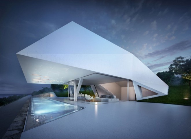Hoe dan ook, Villa F ziet er ook 's avonds fantastisch uit. 