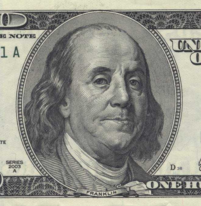 Benjamin Franklin sulla banconota da 100 $. 