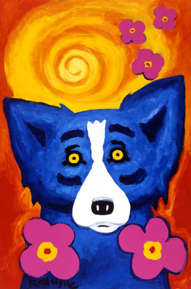 Blue dog v cvetju