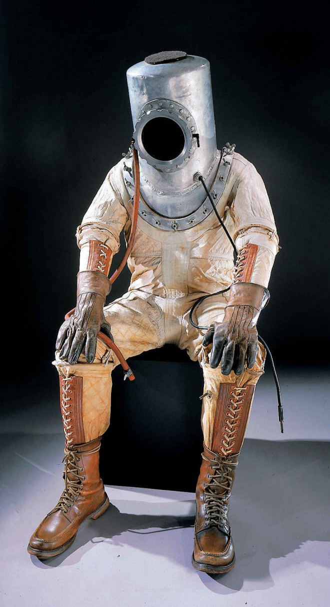 The first diving, sorry, space suit.