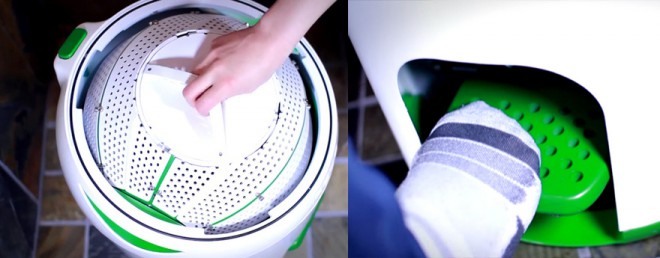 Den bärbara tvättmaskinen Drumi använder inte elektricitet, utan en fotpedal.