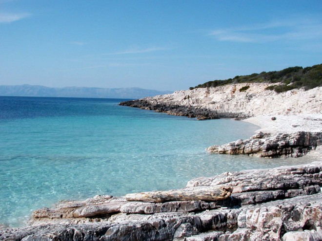 Nudist beach on the island of Proizd