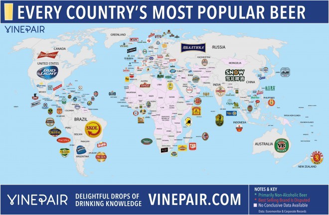 Qual cerveja eles mais bebem em todos os países do mundo?