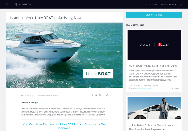 UberBOAT ponuja alternativni prevoz čez Bosporsko ožino. 