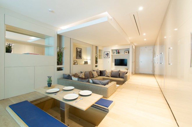 The coffee table folds down.