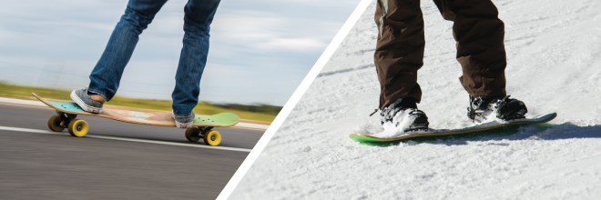Longboard ''podnevi'', snowboard ''ponoči''.