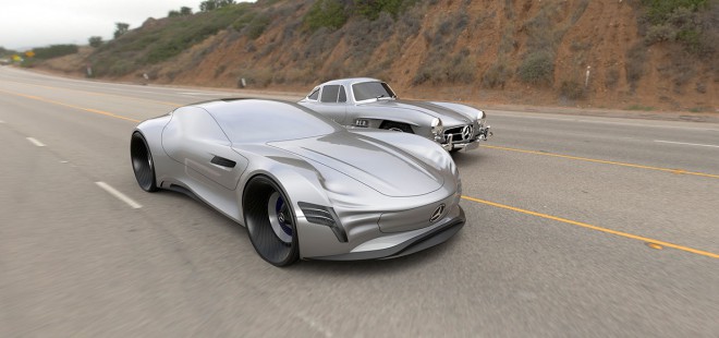 Mercedes-Benz SL Pure study and its model 300SL Gullwing.