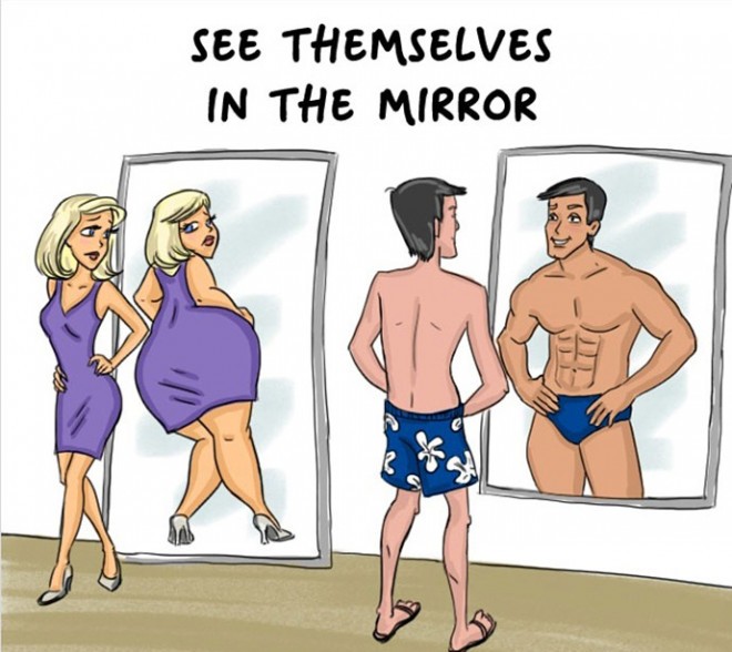How do men and women see themselves in the mirror?