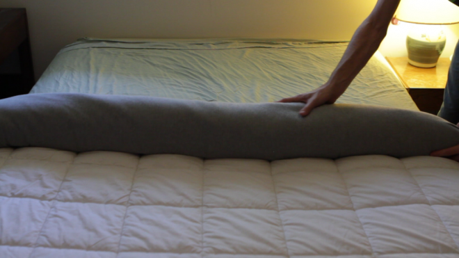 You roll the blanket like a pancake, and then just...