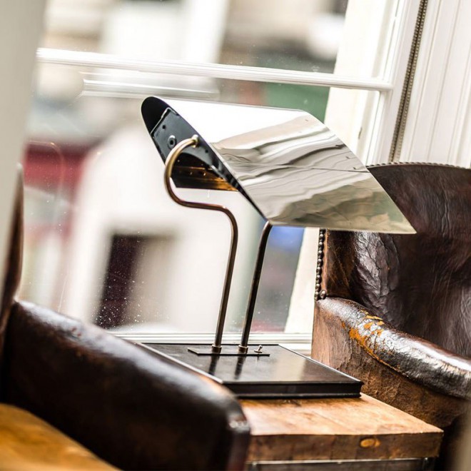 A table lamp made from the remains of an airplane.