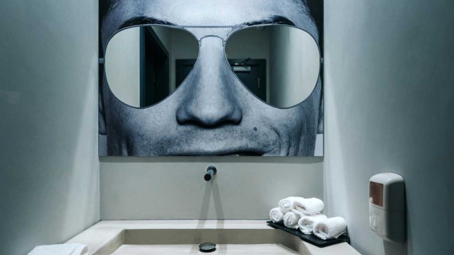 Even in the bathroom, you can't miss that it's Cristiano Ronaldo's hotel.