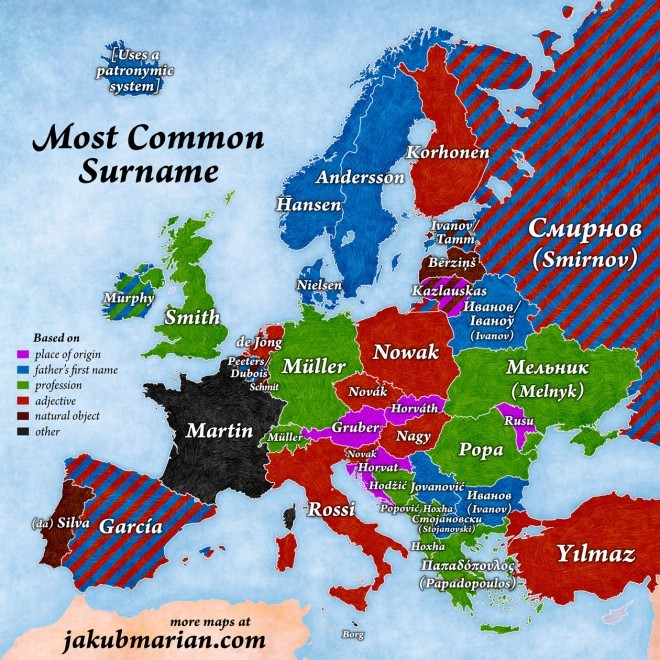 Najpogostejši priimki v Evropi.