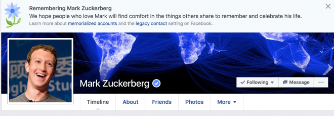 Facebook je za mrtvega razglasil tudi Marka Zuckerberga.