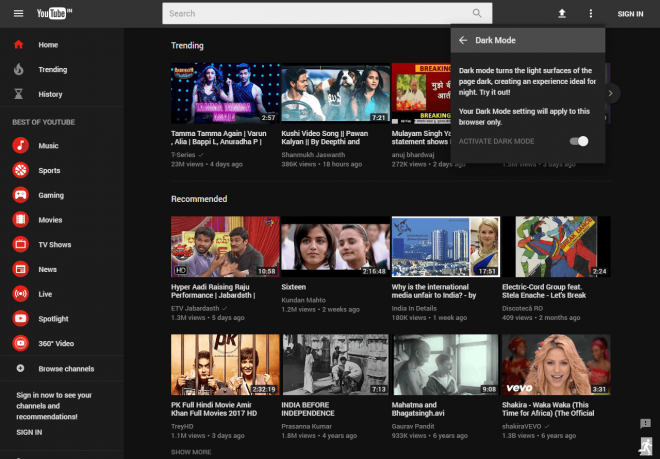 YouTube painted black.