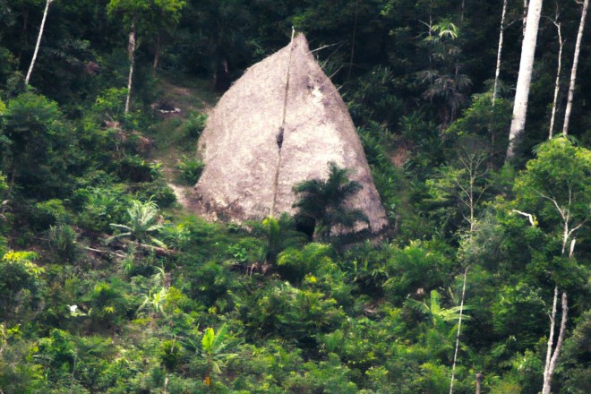 Thatched huts captured by drone.