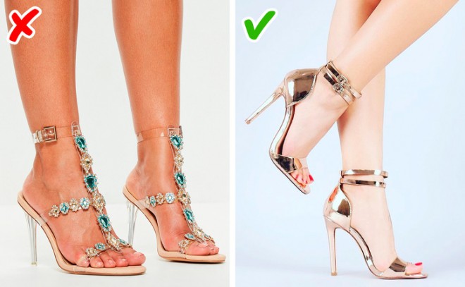 Es gibt zu viele glänzende Details auf den Schuhen.