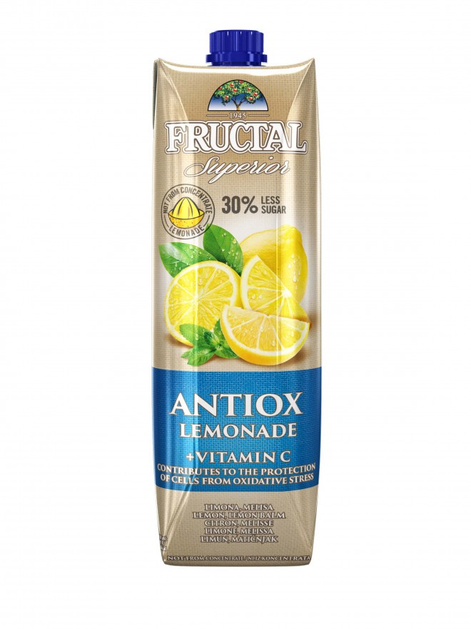 FRUCTAL SUPERIOR ANTIOX: napitek z limoninim sokom in izvlečkom melise, z dodanim vitaminom C in 30% manj sladkorja.