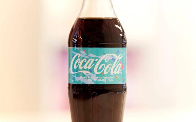 The bottle is made from marine debris.