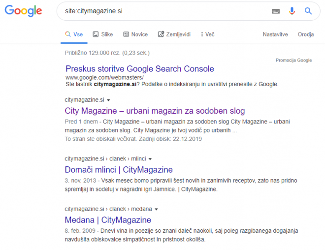 Iskanje specifične spletne strani