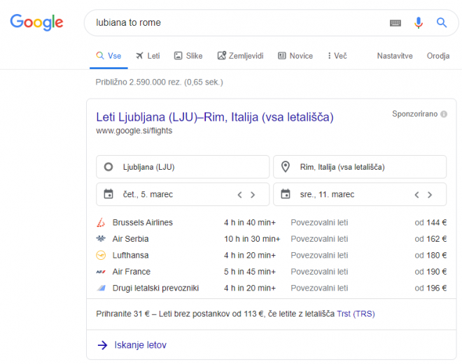 Iskanje letov iz mesta v mesto