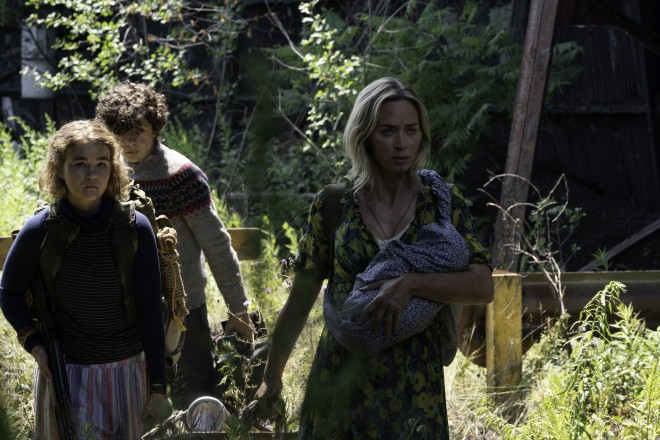 Regan (Millicent Simmonds), Marcus (Noah Jupe) and Evelyn (Emily Blunt) in A Quiet Place Part II.