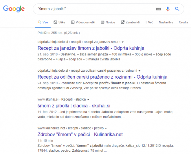 Iskanje točno določenega niza besed