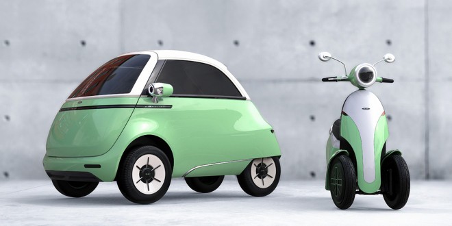 Coche urbano eléctrico Microlino y motor eléctrico Microletta